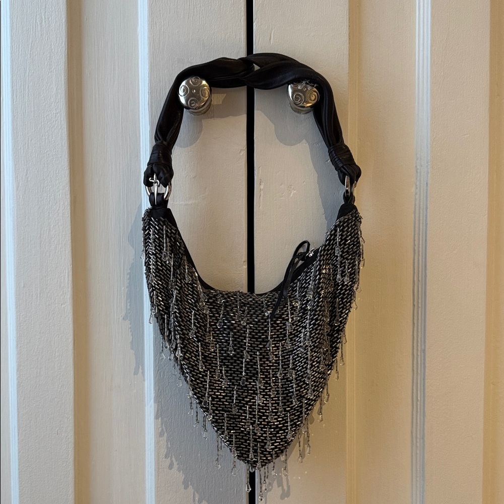 Cesare Paciotti Black and Silver Beaded Hobo Bag